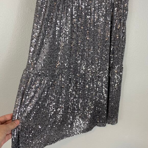 Zara Sequined Spaghetti Strap Mini Dress Tiered Size Large - Picture 3 of 7